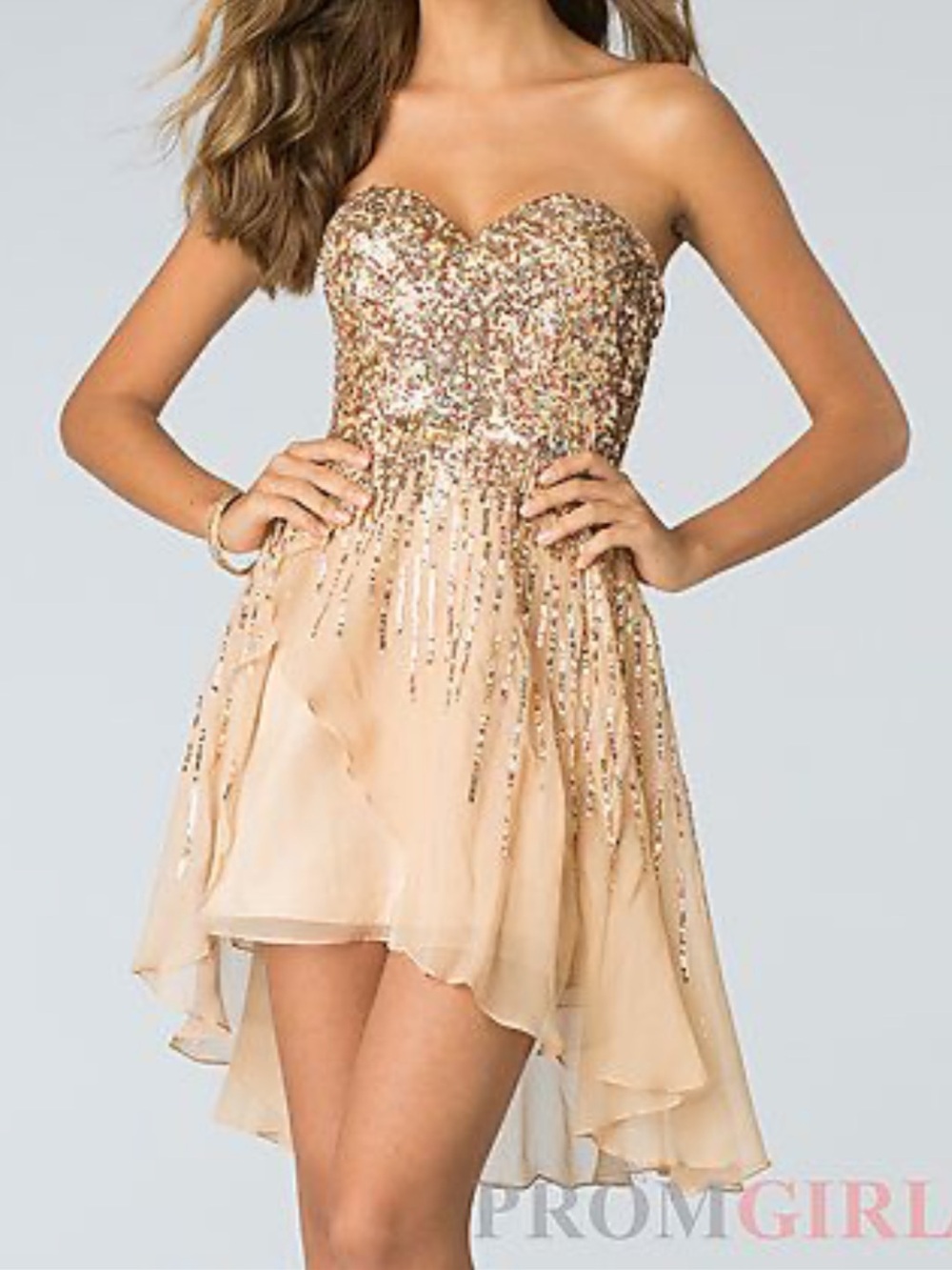 Sherri Hill Strapless Nude/Gold Sequin Cocktail Dress